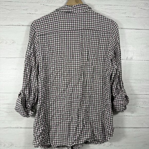 Talbots Womens Size Medium Pink Gray Viscose Plaid Casual Button Down Flannel - Picture 6 of 6